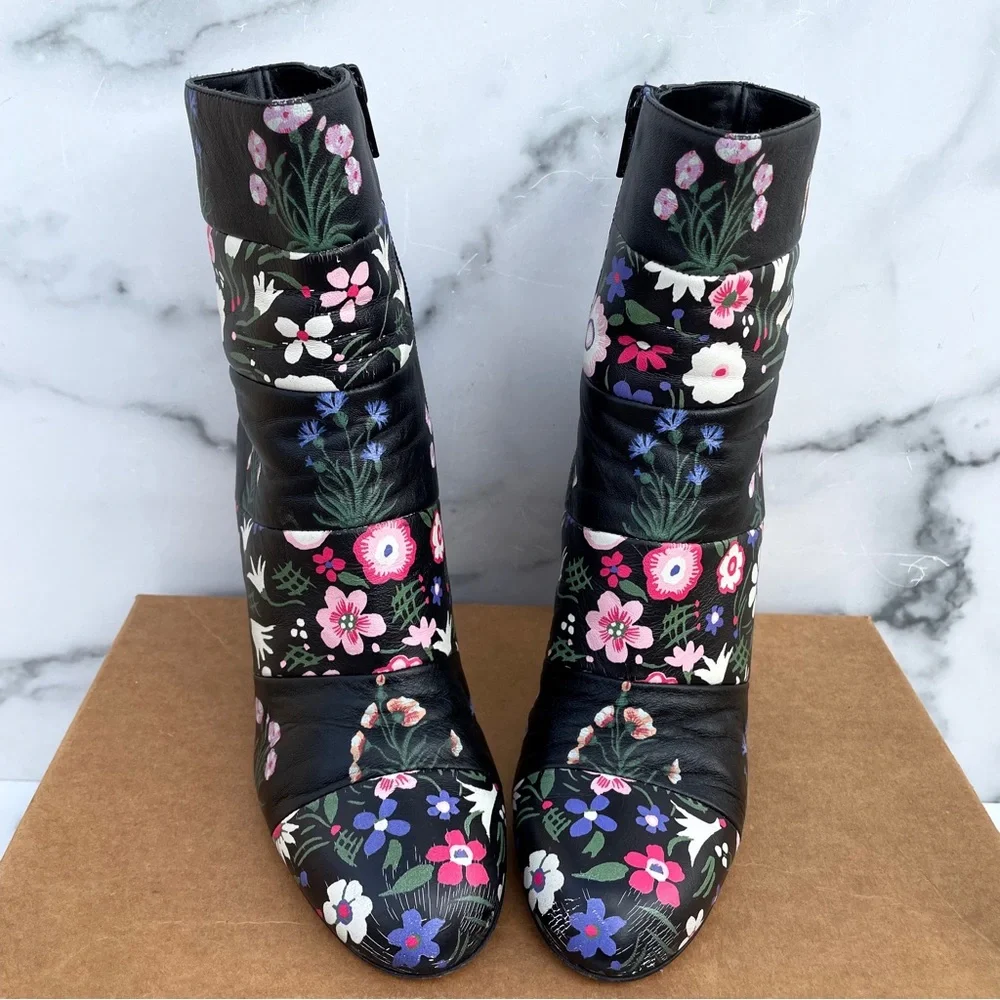 Valentino Camugarden paneled floral leather mid-calf boots size IT 37 US 7 - Picture 5 of 16
